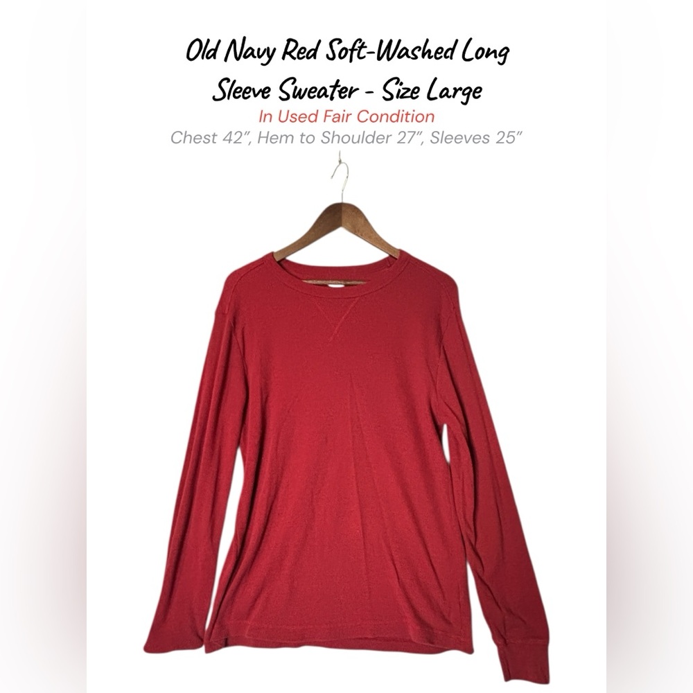 Old Navy Red Crew Neck Sweater | Soft-Washed | Size L
